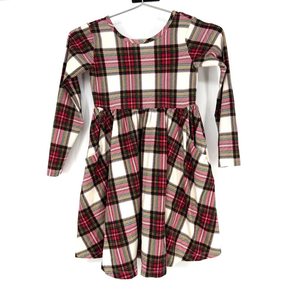 Hanna Andersson Celebration Skater Dress Girls 6-7 Ecru Multi Plaid Holiday